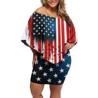 Custom Flag American Fishing Family Matching Off Shoulder Short Dress and Hawaiian Shirt Fish Silhouette in Grunge Patriotic - Wonder Print Shop