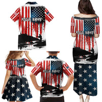 Custom Flag American Fishing Family Matching Puletasi and Hawaiian Shirt Fish Silhouette in Grunge Patriotic - Wonder Print Shop