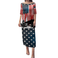 Custom Flag American Fishing Family Matching Puletasi and Hawaiian Shirt Fish Silhouette in Grunge Patriotic - Wonder Print Shop