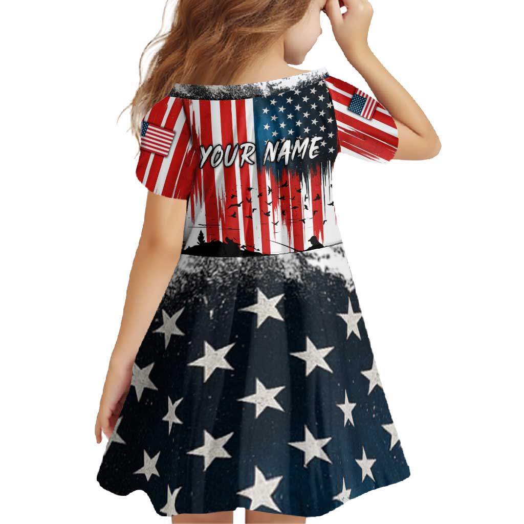 Custom Flag American Fishing Family Matching Short Sleeve Bodycon Dress and Hawaiian Shirt Fish Silhouette in Grunge Patriotic - Wonder Print Shop