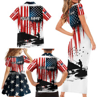 Custom Flag American Fishing Family Matching Short Sleeve Bodycon Dress and Hawaiian Shirt Fish Silhouette in Grunge Patriotic - Wonder Print Shop