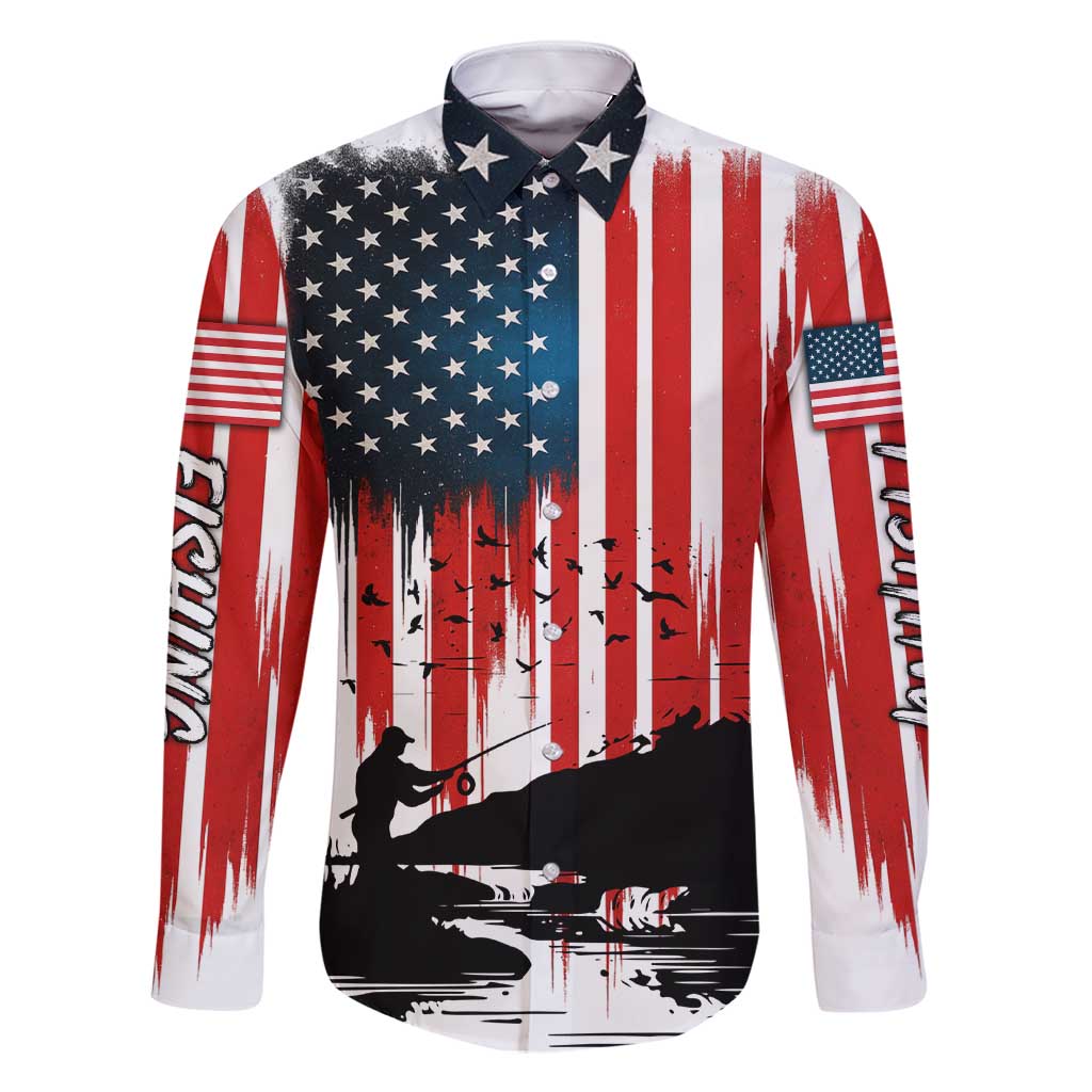 Custom Flag American Fishing Family Matching Short Sleeve Bodycon Dress and Hawaiian Shirt Fish Silhouette in Grunge Patriotic - Wonder Print Shop