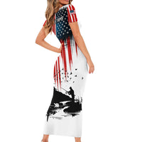 Custom Flag American Fishing Family Matching Short Sleeve Bodycon Dress and Hawaiian Shirt Fish Silhouette in Grunge Patriotic - Wonder Print Shop