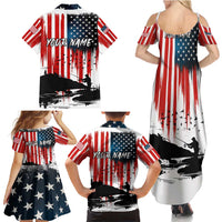 Custom Flag American Fishing Family Matching Summer Maxi Dress and Hawaiian Shirt Fish Silhouette in Grunge Patriotic - Wonder Print Shop