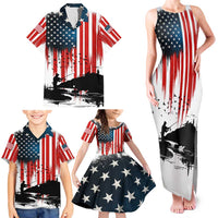 Custom Flag American Fishing Family Matching Tank Maxi Dress and Hawaiian Shirt Fish Silhouette in Grunge Patriotic - Wonder Print Shop