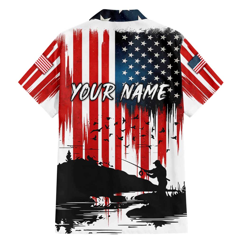 Custom Flag American Fishing Family Matching Tank Maxi Dress and Hawaiian Shirt Fish Silhouette in Grunge Patriotic - Wonder Print Shop