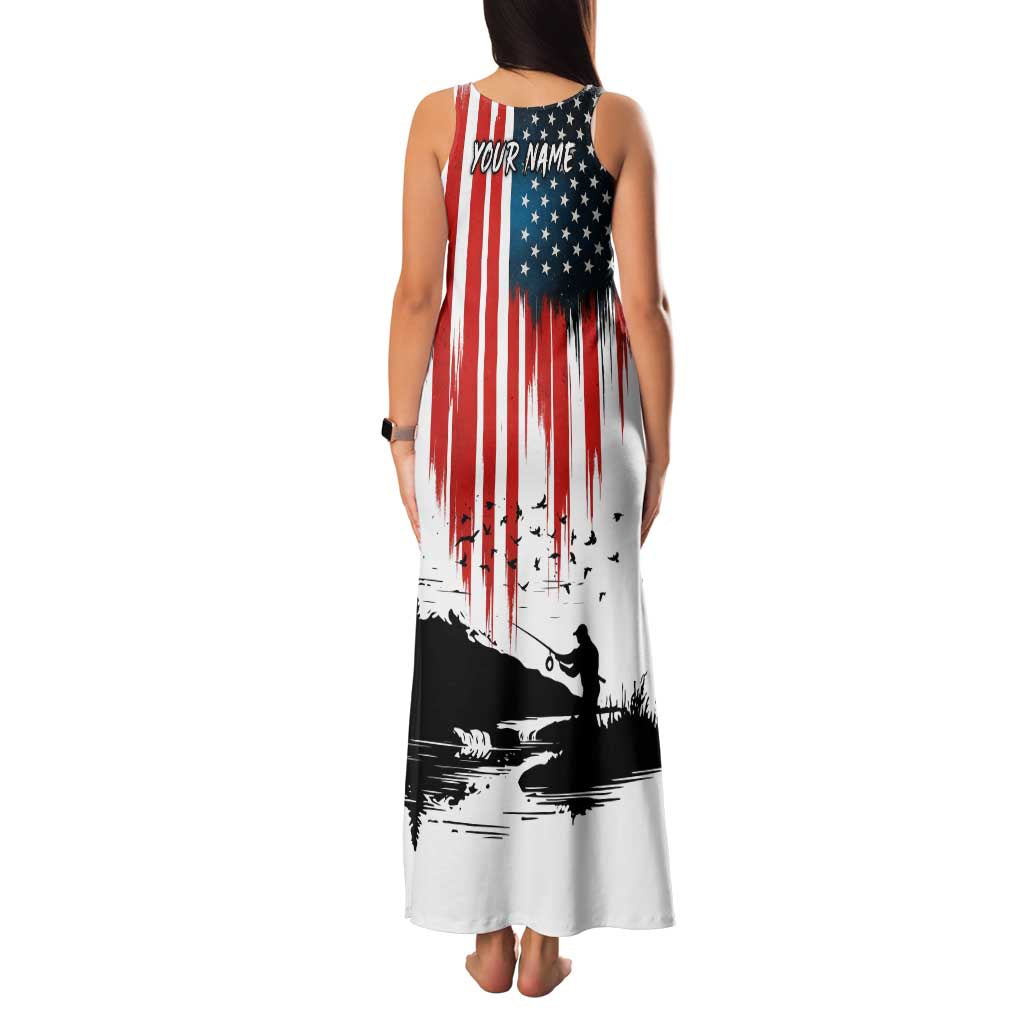 Custom Flag American Fishing Family Matching Tank Maxi Dress and Hawaiian Shirt Fish Silhouette in Grunge Patriotic - Wonder Print Shop