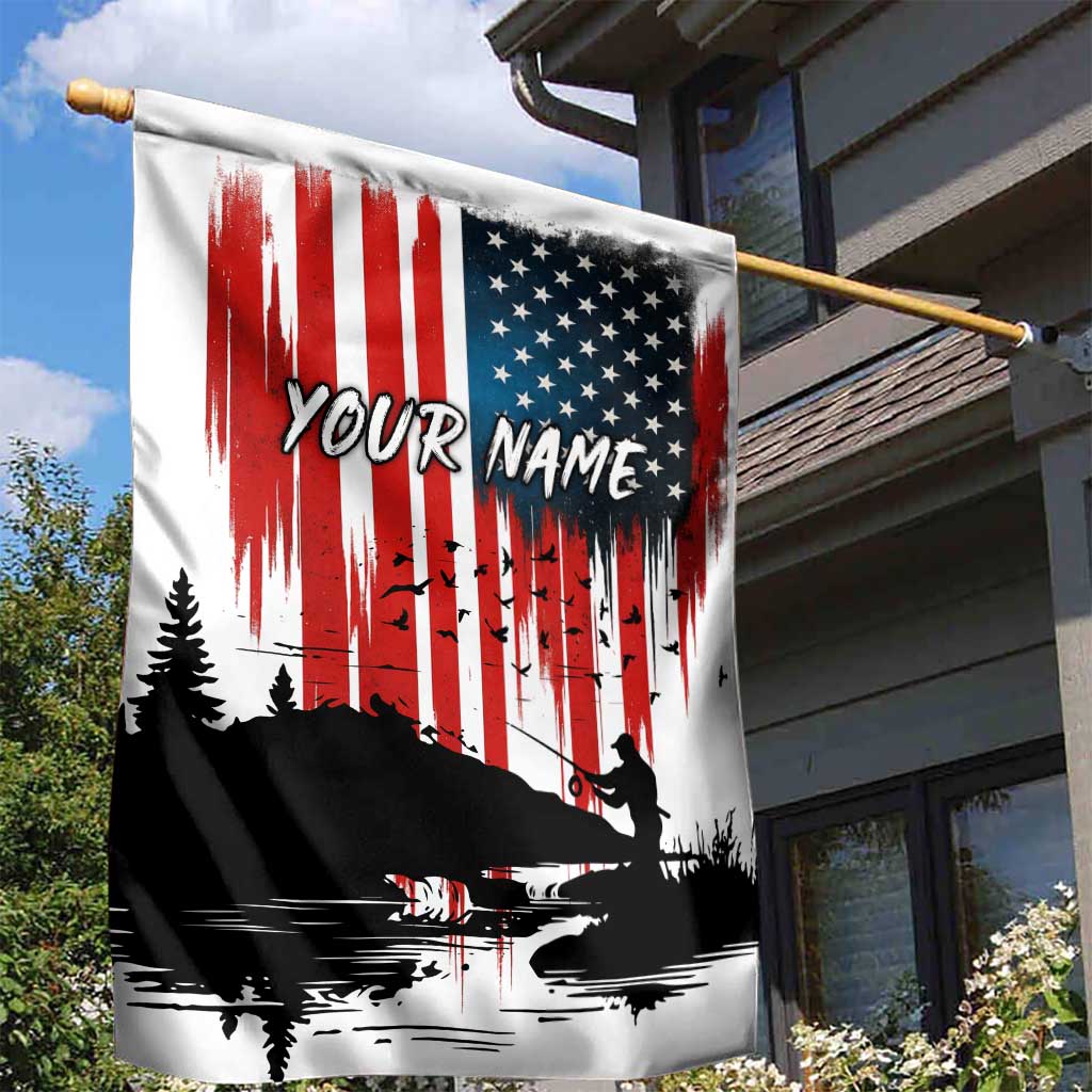 Custom Flag American Fishing Garden Flag Fish Silhouette in Grunge Patriotic - Wonder Print Shop