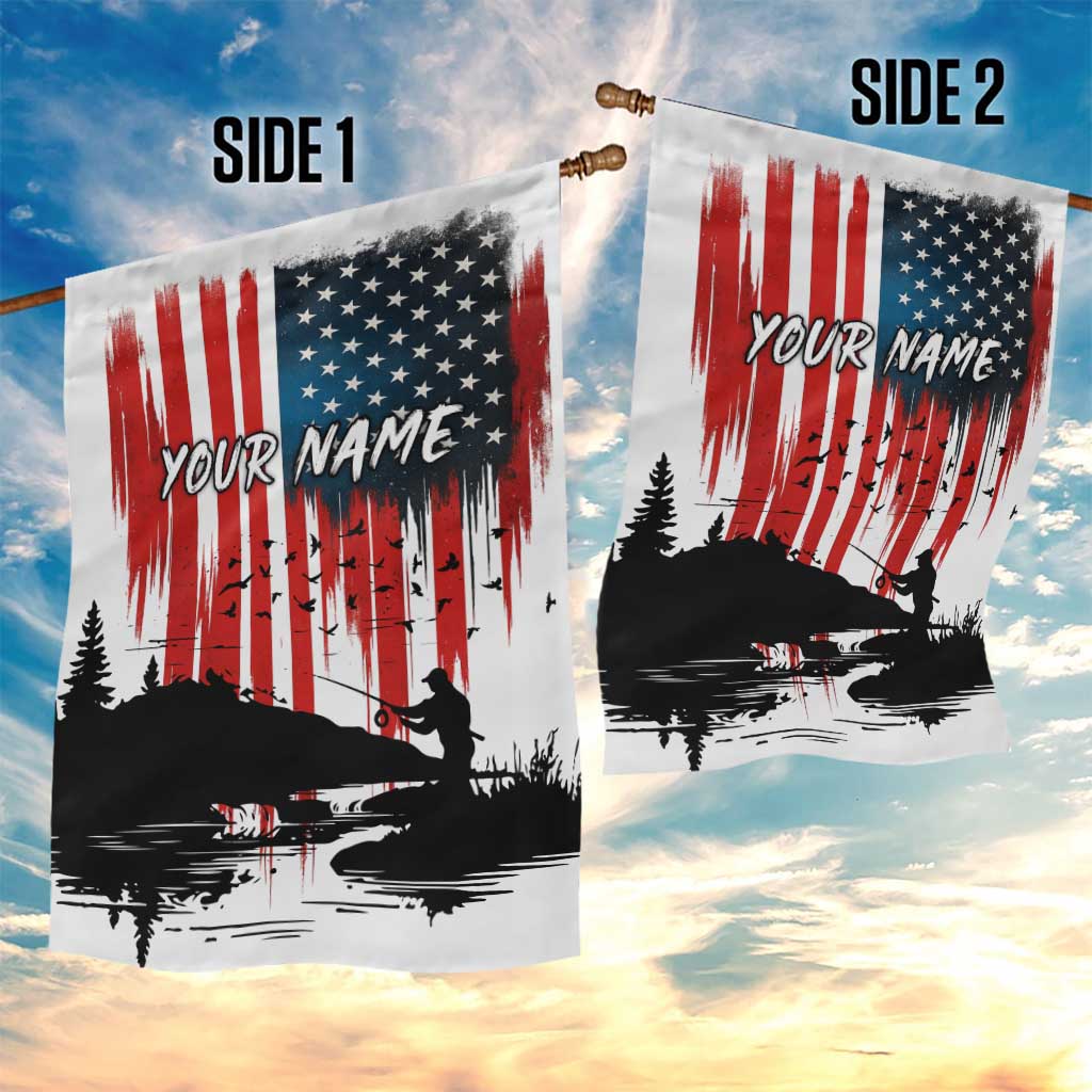 Custom Flag American Fishing Garden Flag Fish Silhouette in Grunge Patriotic - Wonder Print Shop