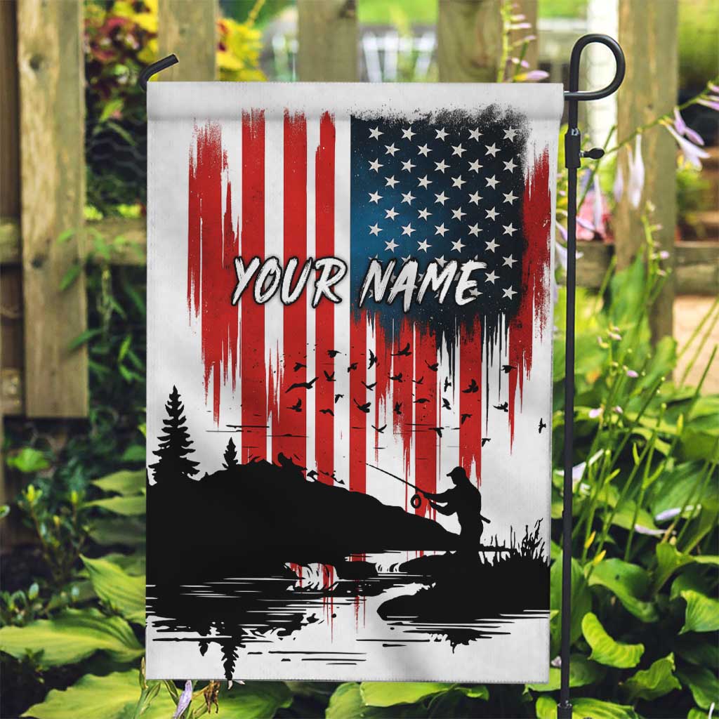 Custom Flag American Fishing Garden Flag Fish Silhouette in Grunge Patriotic - Wonder Print Shop