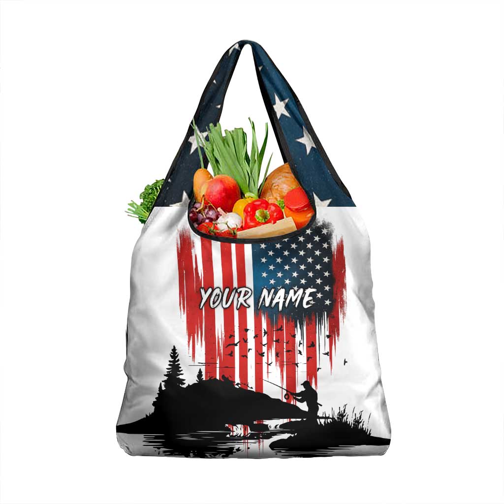 Custom Flag American Fishing Grocery Bag Fish Silhouette in Grunge Patriotic - Wonder Print Shop