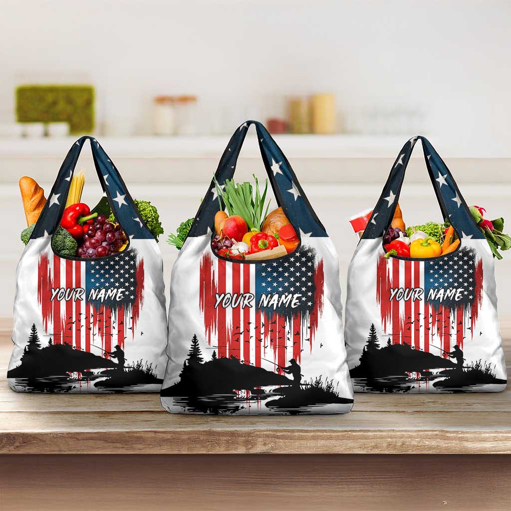 Custom Flag American Fishing Grocery Bag Fish Silhouette in Grunge Patriotic - Wonder Print Shop