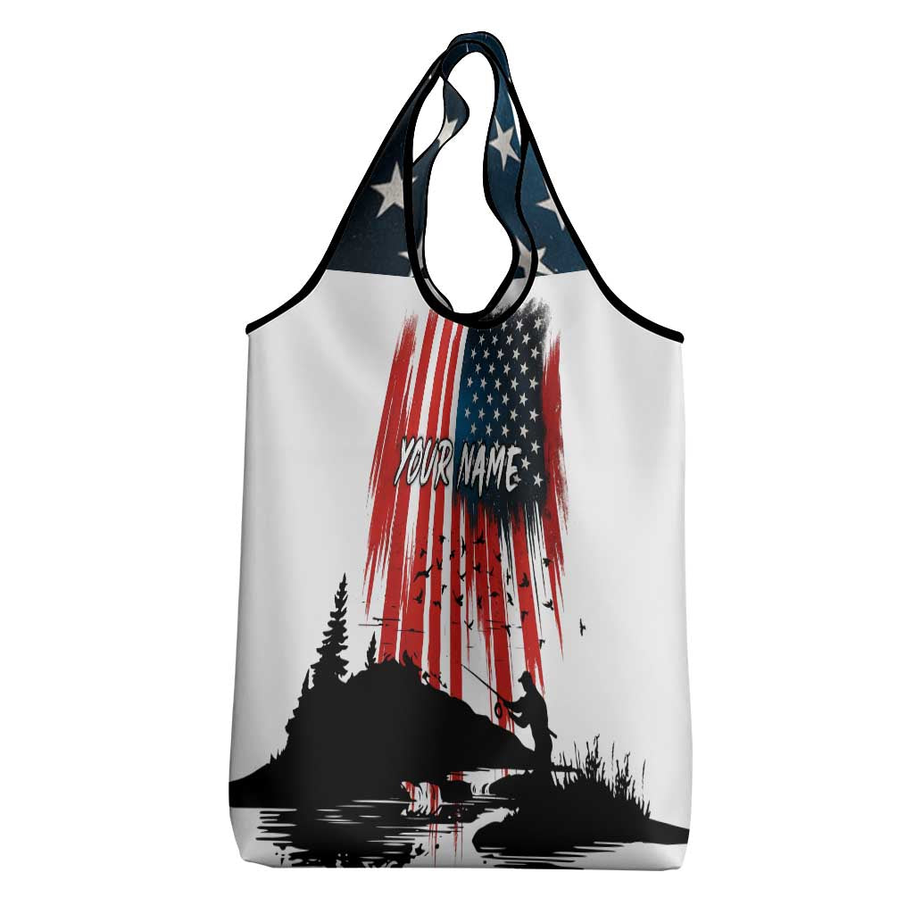 Custom Flag American Fishing Grocery Bag Fish Silhouette in Grunge Patriotic - Wonder Print Shop