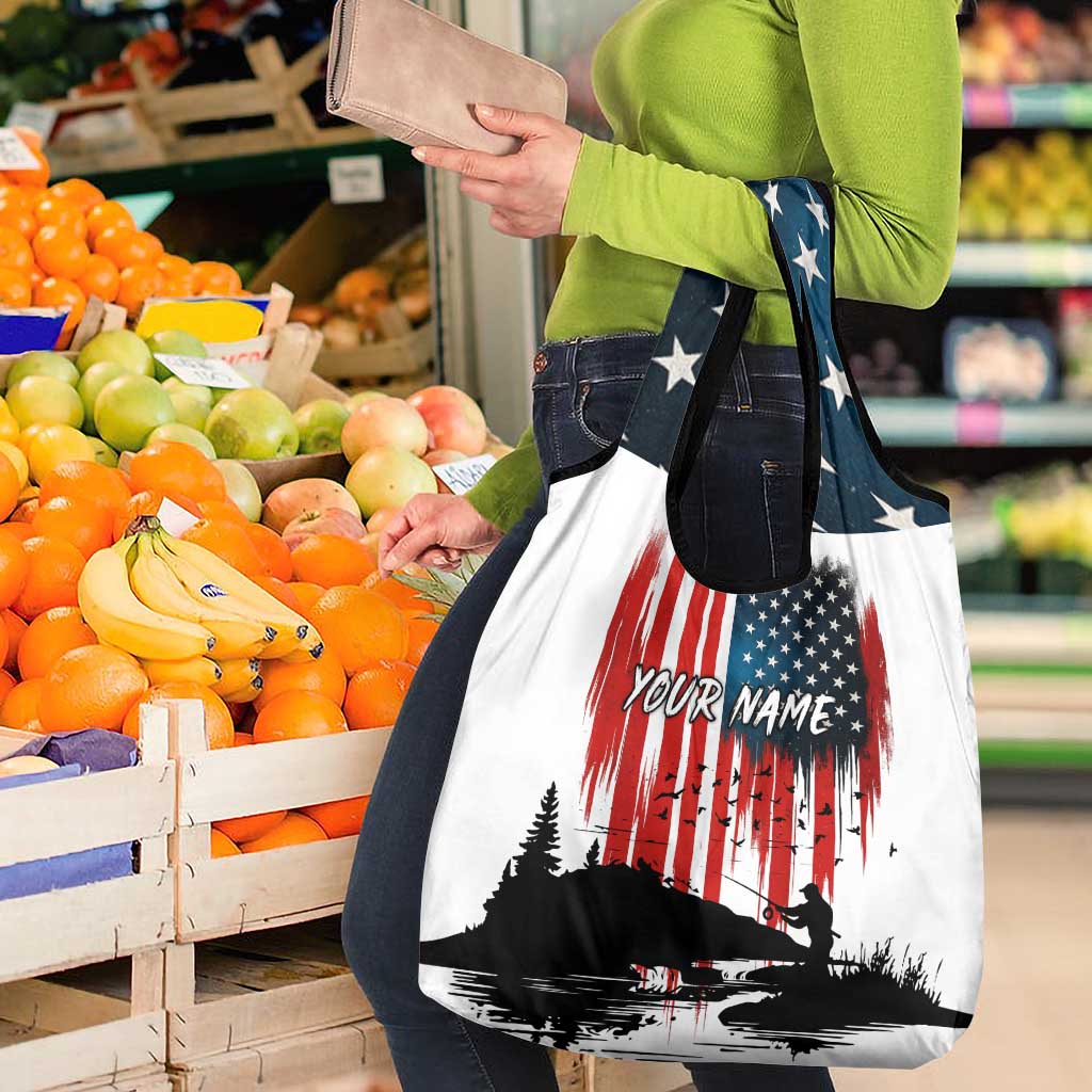 Custom Flag American Fishing Grocery Bag Fish Silhouette in Grunge Patriotic - Wonder Print Shop