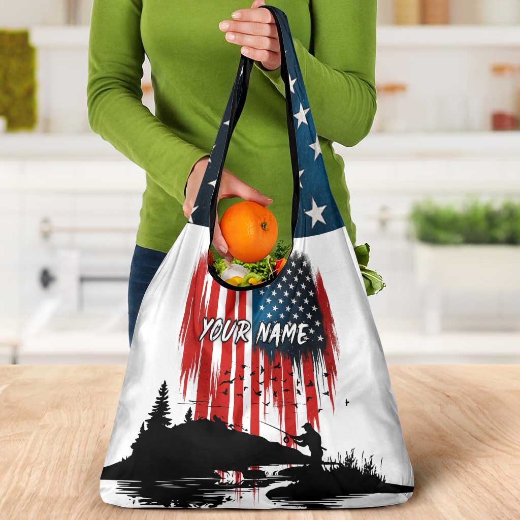 Custom Flag American Fishing Grocery Bag Fish Silhouette in Grunge Patriotic - Wonder Print Shop