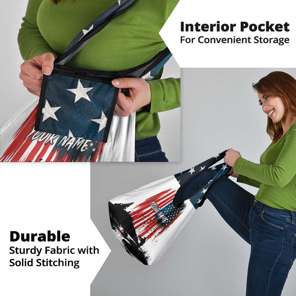 Custom Flag American Fishing Grocery Bag Fish Silhouette in Grunge Patriotic - Wonder Print Shop