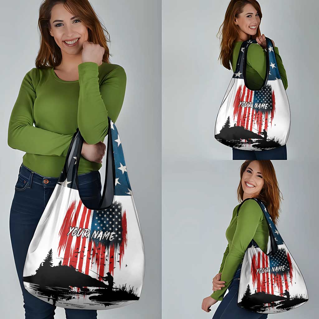 Custom Flag American Fishing Grocery Bag Fish Silhouette in Grunge Patriotic - Wonder Print Shop