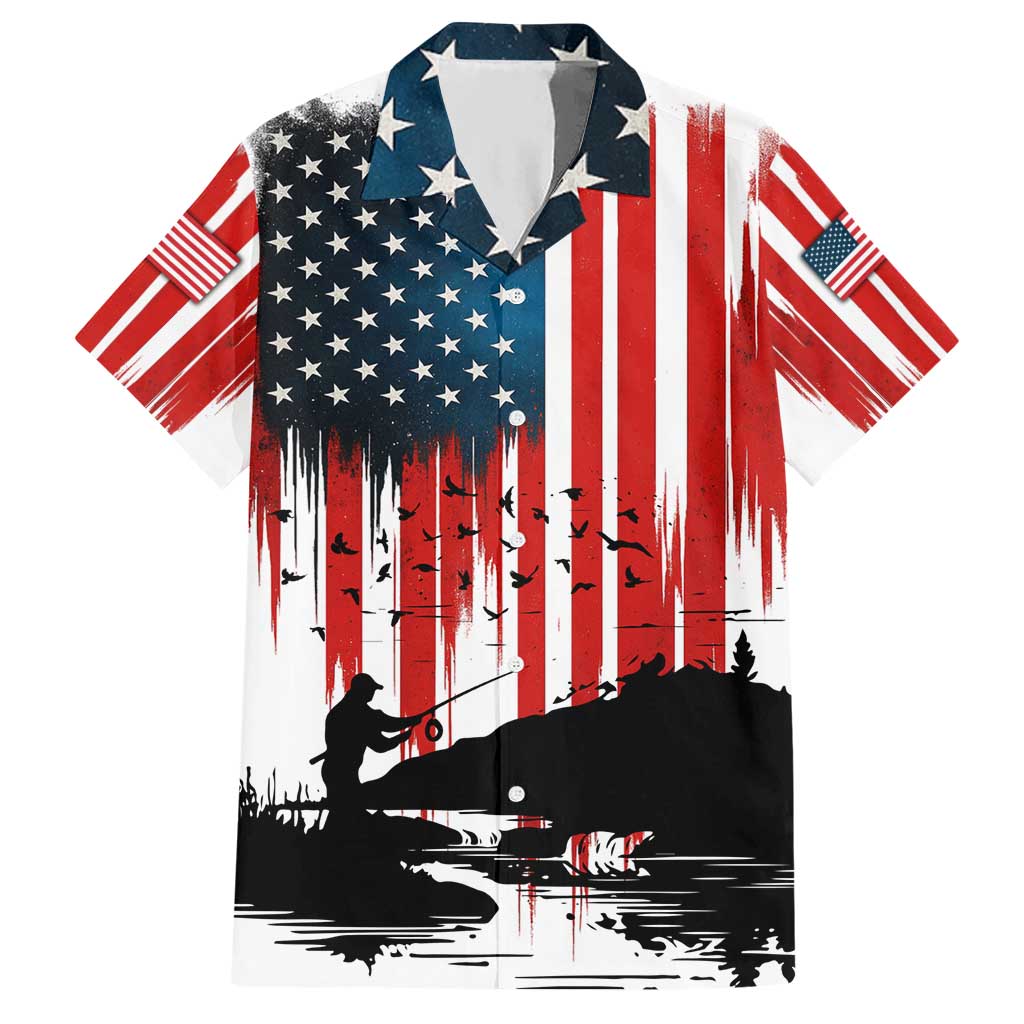 Custom Flag American Fishing Hawaiian Shirt Fish Silhouette in Grunge Patriotic - Wonder Print Shop