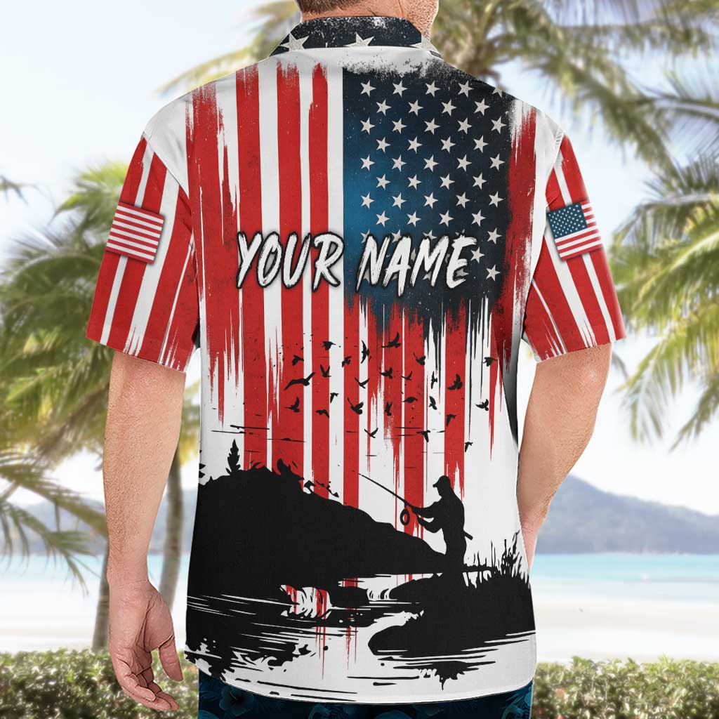 Custom Flag American Fishing Hawaiian Shirt Fish Silhouette in Grunge Patriotic - Wonder Print Shop