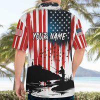 Custom Flag American Fishing Hawaiian Shirt Fish Silhouette in Grunge Patriotic - Wonder Print Shop