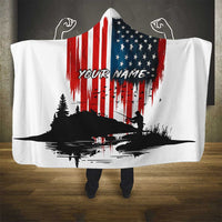 Custom Flag American Fishing Hooded Blanket Fish Silhouette in Grunge Patriotic - Wonder Print Shop