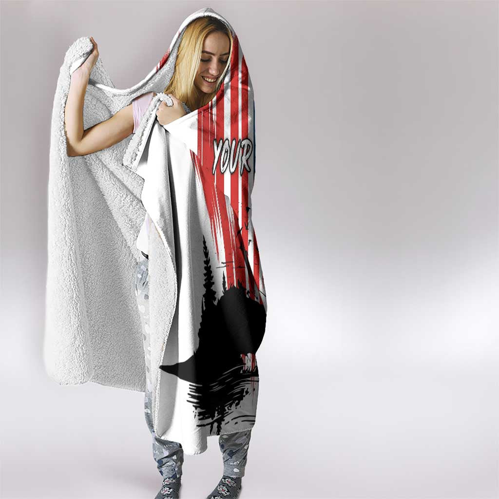Custom Flag American Fishing Hooded Blanket Fish Silhouette in Grunge Patriotic - Wonder Print Shop
