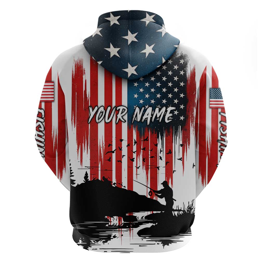 Custom Flag American Fishing Hoodie Fish Silhouette in Grunge Patriotic - Wonder Print Shop