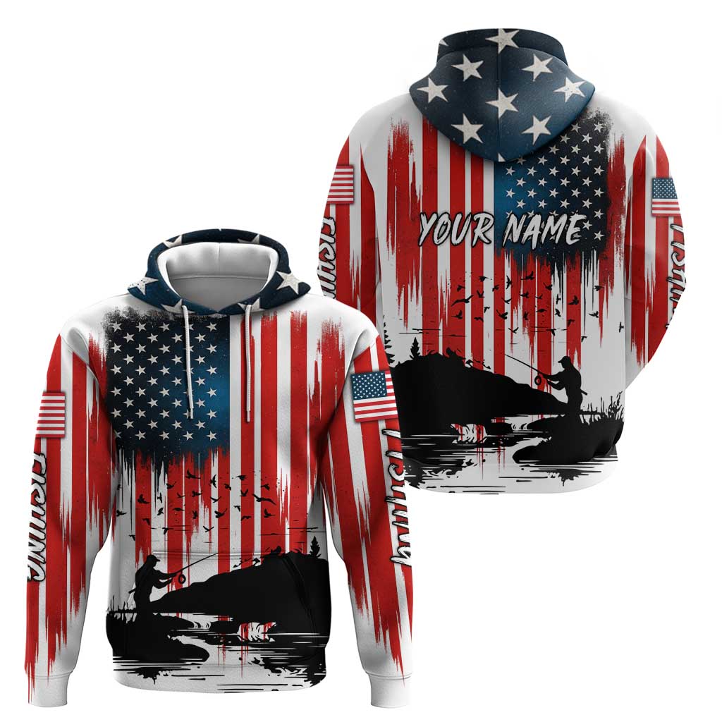 Custom Flag American Fishing Hoodie Fish Silhouette in Grunge Patriotic - Wonder Print Shop