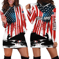 Custom Flag American Fishing Hoodie Dress Fish Silhouette in Grunge Patriotic - Wonder Print Shop