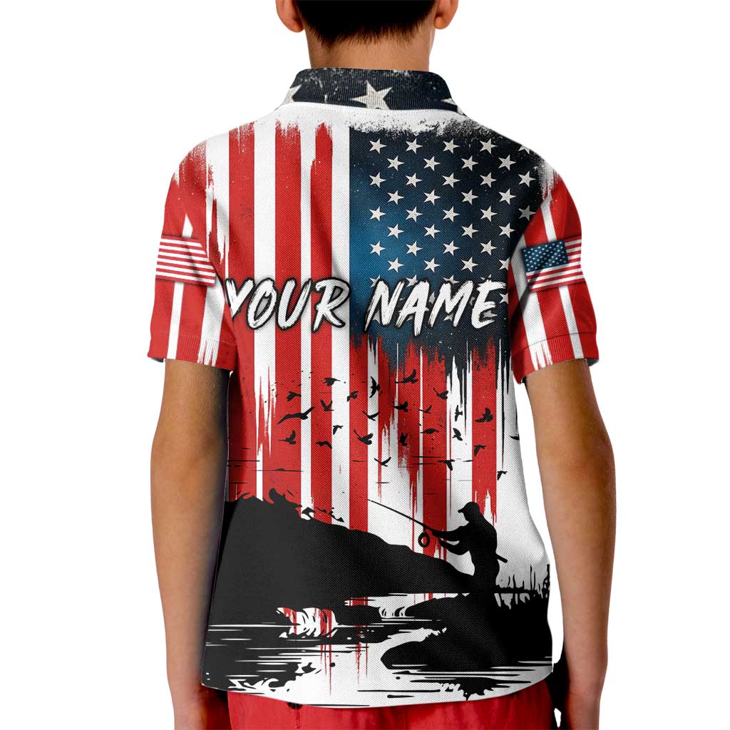 Custom Flag American Fishing Kid Polo Shirt Fish Silhouette in Grunge Patriotic - Wonder Print Shop