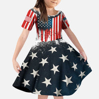 Custom Flag American Fishing Kid Short Sleeve Dress Fish Silhouette in Grunge Patriotic - Wonder Print Shop