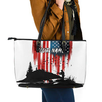 Custom Flag American Fishing Leather Tote Bag Fish Silhouette in Grunge Patriotic - Wonder Print Shop