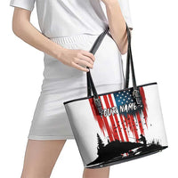 Custom Flag American Fishing Leather Tote Bag Fish Silhouette in Grunge Patriotic - Wonder Print Shop