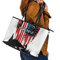 Custom Flag American Fishing Leather Tote Bag Fish Silhouette in Grunge Patriotic - Wonder Print Shop