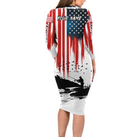 Custom Flag American Fishing Long Sleeve Bodycon Dress Fish Silhouette in Grunge Patriotic - Wonder Print Shop