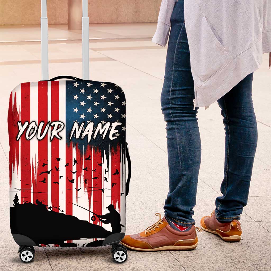 Custom Flag American Fishing Luggage Cover Fish Silhouette in Grunge Patriotic - Wonder Print Shop