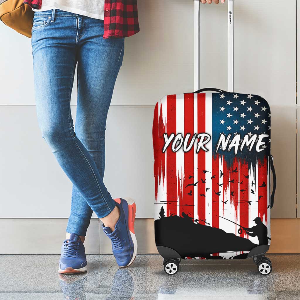 Custom Flag American Fishing Luggage Cover Fish Silhouette in Grunge Patriotic - Wonder Print Shop