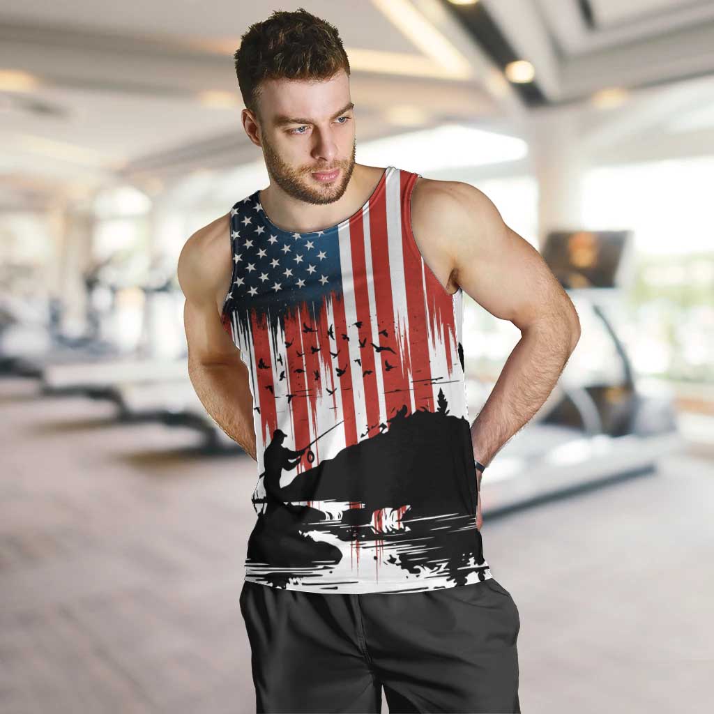 Custom Flag American Fishing Men Tank Top Fish Silhouette in Grunge Patriotic - Wonder Print Shop