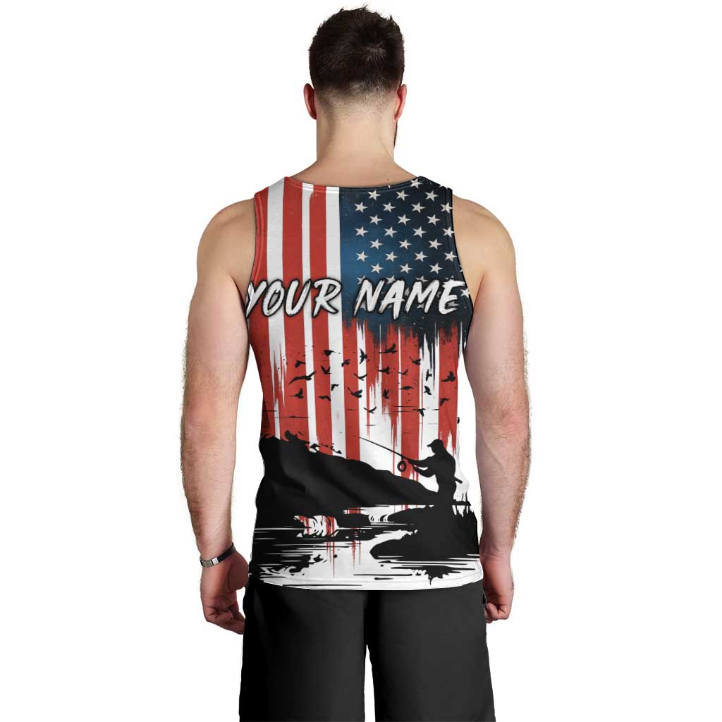 Custom Flag American Fishing Men Tank Top Fish Silhouette in Grunge Patriotic - Wonder Print Shop