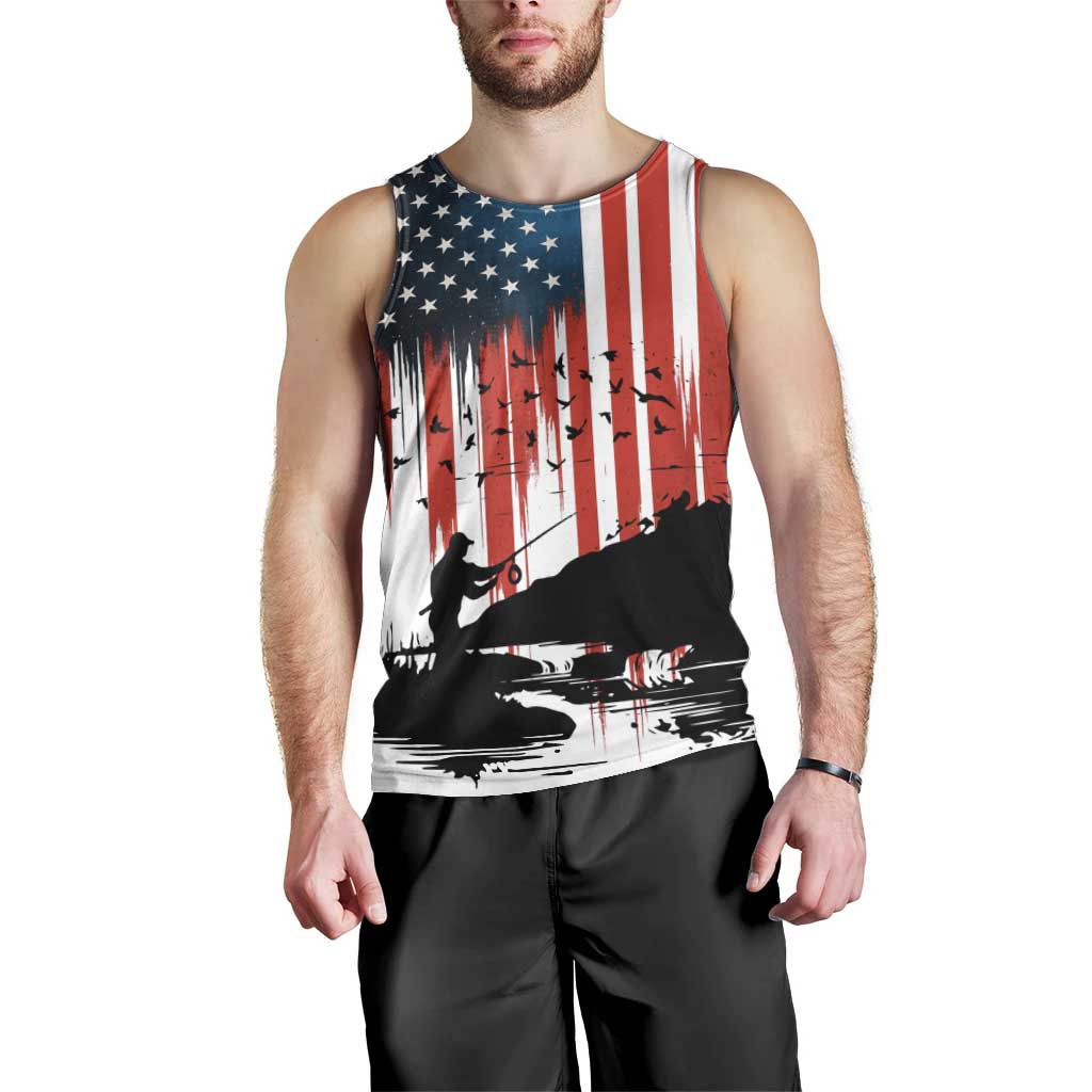 Custom Flag American Fishing Men Tank Top Fish Silhouette in Grunge Patriotic - Wonder Print Shop