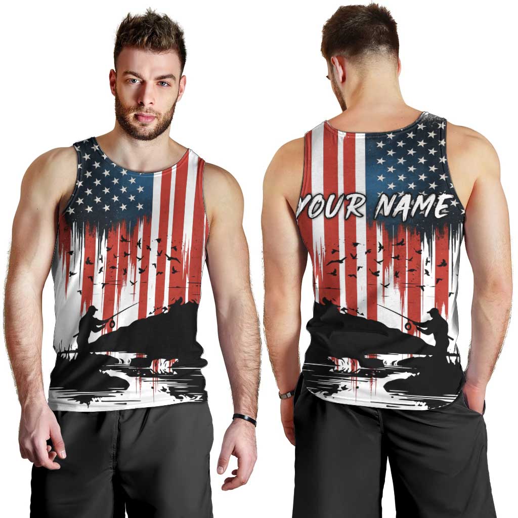 Custom Flag American Fishing Men Tank Top Fish Silhouette in Grunge Patriotic - Wonder Print Shop