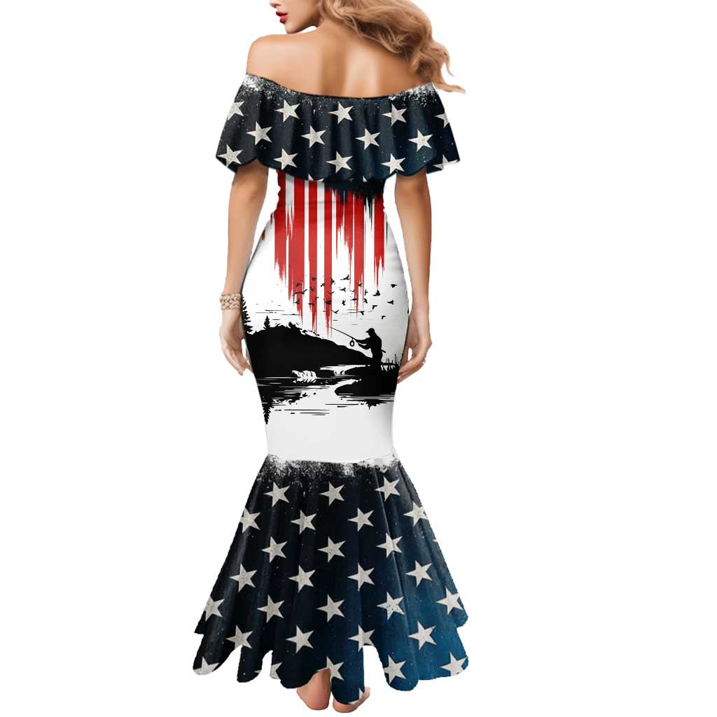 Custom Flag American Fishing Mermaid Dress Fish Silhouette in Grunge Patriotic - Wonder Print Shop