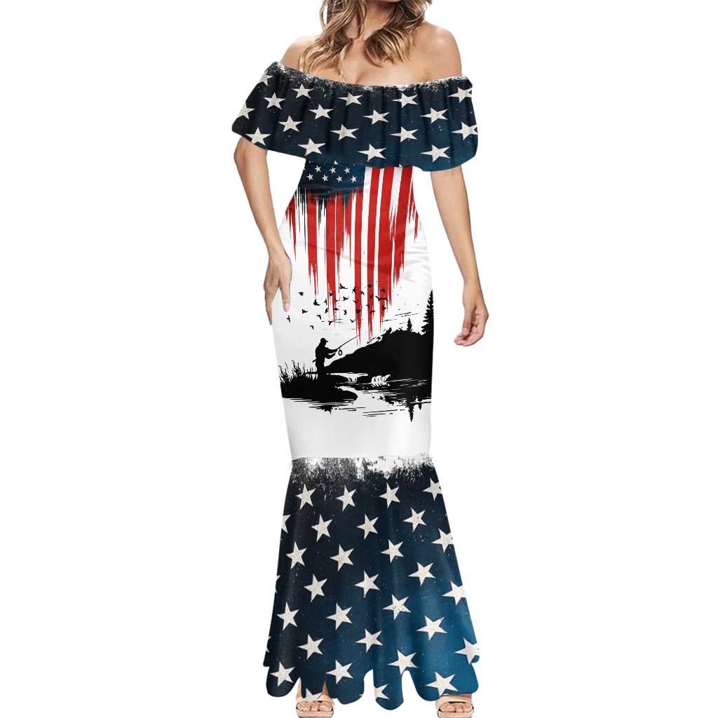 Custom Flag American Fishing Mermaid Dress Fish Silhouette in Grunge Patriotic - Wonder Print Shop