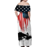 Custom Flag American Fishing Off Shoulder Maxi Dress Fish Silhouette in Grunge Patriotic - Wonder Print Shop