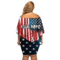 Custom Flag American Fishing Off Shoulder Short Dress Fish Silhouette in Grunge Patriotic - Wonder Print Shop