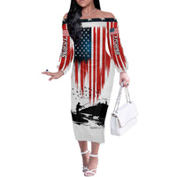 Custom Flag American Fishing Off The Shoulder Long Sleeve Dress Fish Silhouette in Grunge Patriotic - Wonder Print Shop