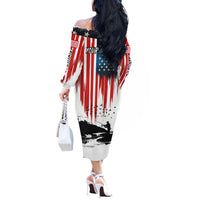 Custom Flag American Fishing Off The Shoulder Long Sleeve Dress Fish Silhouette in Grunge Patriotic - Wonder Print Shop