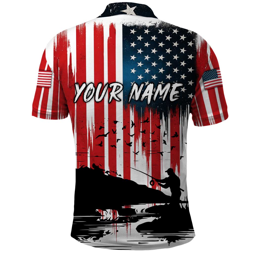 Custom Flag American Fishing Polo Shirt Fish Silhouette in Grunge Patriotic - Wonder Print Shop