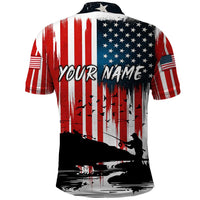 Custom Flag American Fishing Polo Shirt Fish Silhouette in Grunge Patriotic - Wonder Print Shop