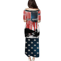 Custom Flag American Fishing Puletasi Fish Silhouette in Grunge Patriotic - Wonder Print Shop